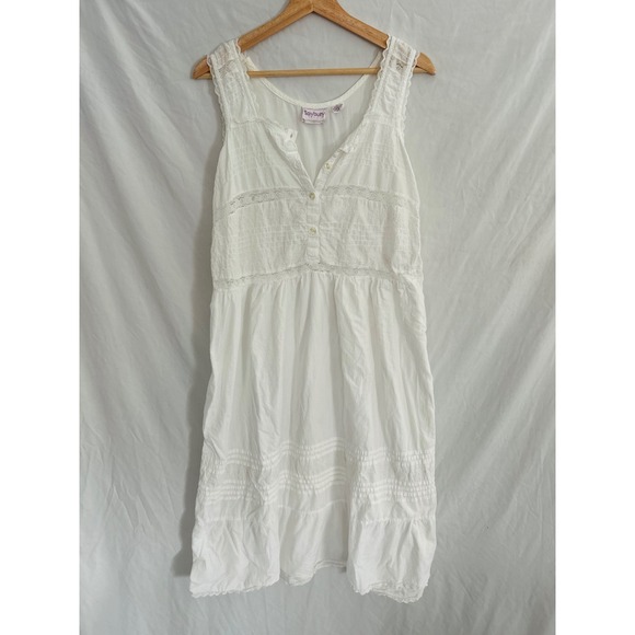 Saybury Dresses & Skirts - Saybury White Cotton Lace Trimmed Button Front Tiered Midi Dress large Vintage